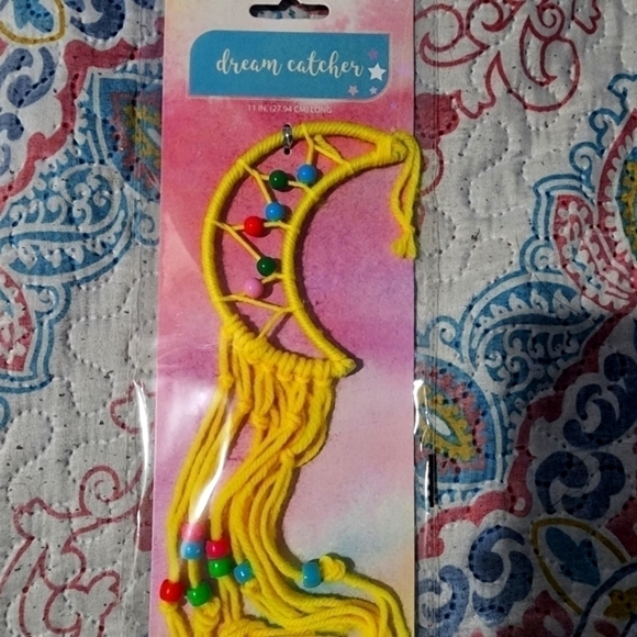 MOON Shaped Dream Catchers with Beads Yellow - Picture 1 of 4